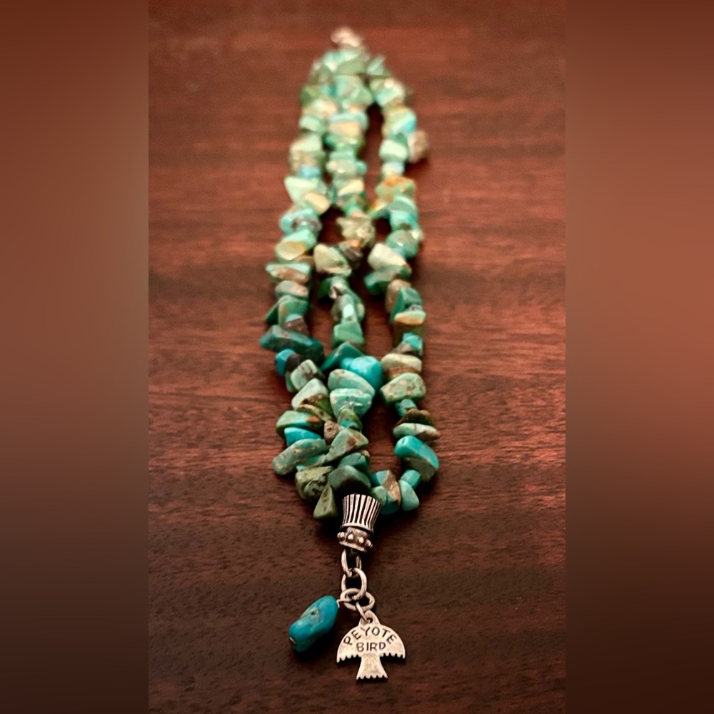 Sundance Peyote Bird Chip Turquoise Toggle Bracelet Sterling Silver 3-Strand EUC